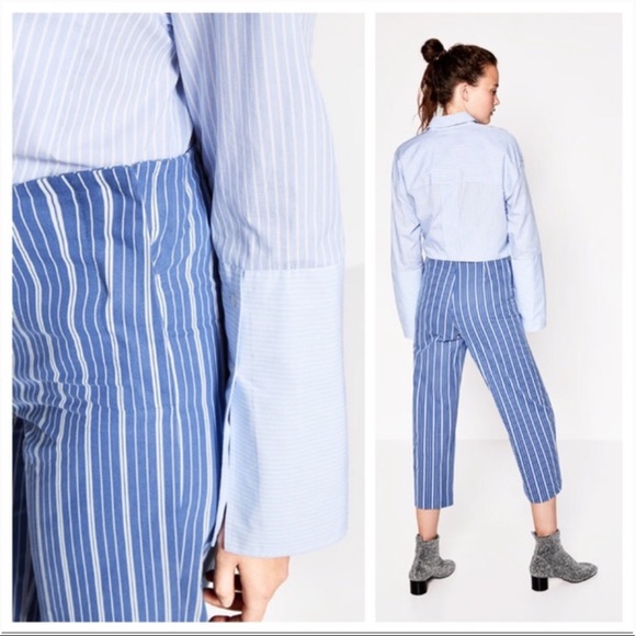 Zara Blue & White Striped Cropped Trousers (never worn) - Picture 6 of 10